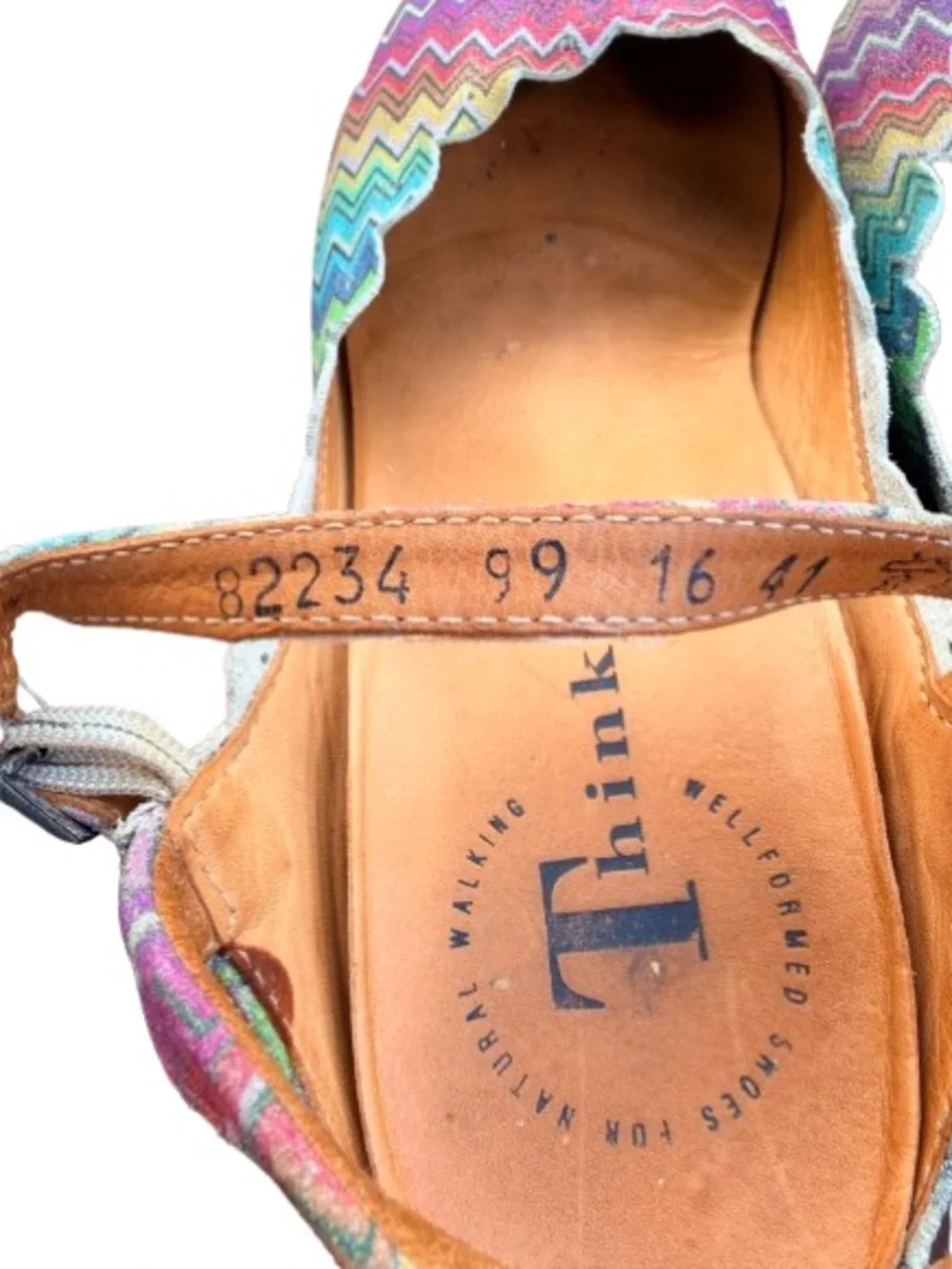 Think! Multicolor Zigzag Slingback Wedge Sandals Scalloped Edge EU 41 US 10